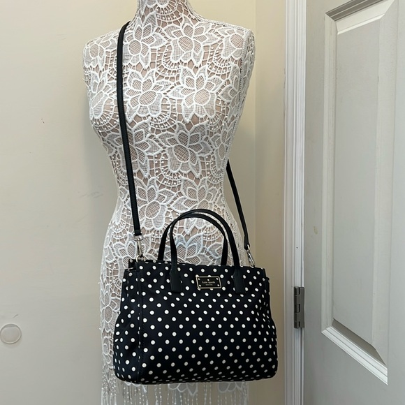 Kate Spade Black and White Polka Dot Fabric Handbag Crossbody EUC - Picture 4 of 17